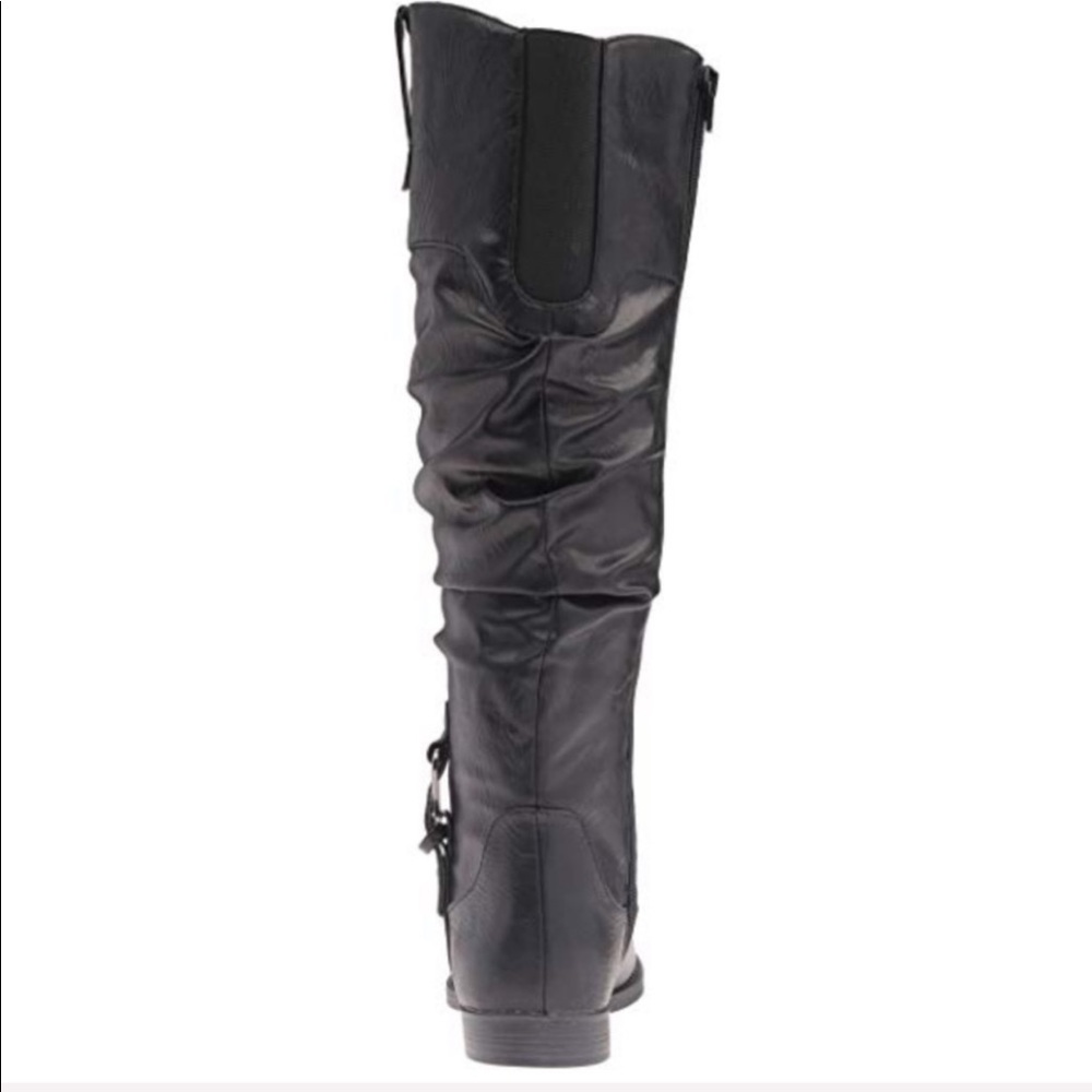 Black Knee High Slouchy Flat Boots Wide Fit Style - Picture 9 of 10